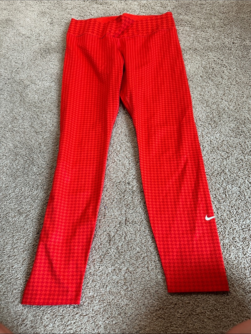 Nike Red Houndstooth Leggings with White Swoosh